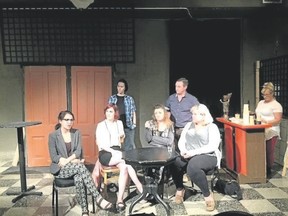 From left, Ashley Fage, Rachel Ganzelwinkle, Sandra Marchand, Lori Milos-Ivanski, Kevin Pegg, Bridgett Corbett and Tiffany Wilson-Walker star in Jan&Jerry, written by first-time London playwright Nadine Lalonde. (Special to Postmedia News)