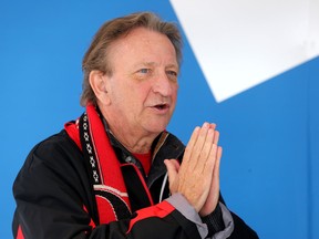 Ottawa Senators owner Eugene Melnyk after talking on the radio in the Red Zone outside the Canadian Tire Centre on April 15, 2017. (Tony Caldwell/Postmedia)