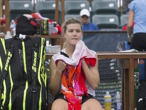 Canadian tennis player Eugenie Bouchard on the practice court at the Rogers Cup in Toronto on Aug. 7, 2017. (Stan Behal/Toronto Sun/Postmedia Network)