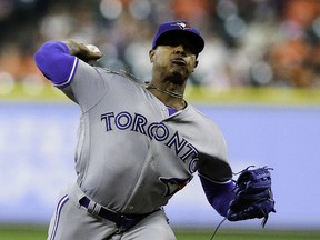 Blue Jays starting pitcher Marcus Stroman threw 6.2 innings against the Houston Astros on Aug. 6, 2017, at Minute Maid Park. (BOB LEVEY/Getty Images)