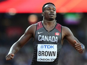 Canada’s Aaron Brown competes in the heats of the men’s 200m at the 2017 IAAF World Championships at the London Stadium August 7, 2017. (JEWEL SAMAD/Getty Images)