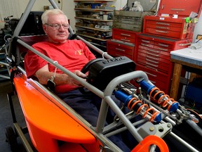 Bob Long works on his Formula 4 race car in his central London garage. (MORRIS LAMONT, The London Free Press)