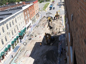 Jason Miller/The Intelligencer
Crews tear apart Bridge Street in order to repair antiquated underground infrastructure. Other projects in the city are facing delays due to various circumstances.