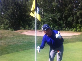 PHOTO SUPPLIED - 
Brit Standen celebrates after shooting a hole-in-one at the Edmonton Country Club.