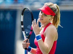 Eugenie Bouchard of Canada reacts against Donna Vekic of Croatia during their first-round match at the Rogers Cup WTA women's tennis tournament in Toronto on August 8, 2017. (THE CANADIAN PRESS/Mark Blinch)