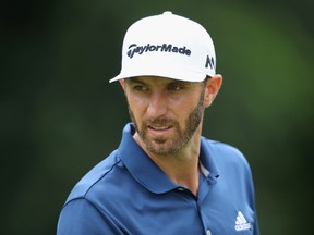 Dustin Johnson on the course during a practice round prior to the PGA Championship at Quail Hollow Club on Aug. 8, 2017. (Photo by Warren Little/Getty Images)