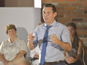 Simcoe North MPP and provincial Progressive Conservative Leader Patrick Brown speaks to party faithful at the Barrie Royal Canadian Legion on July 20, 2017. (IAN MCINROY/BARRIE EXAMINER/POSTMEDIA)