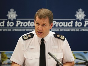 Northumbria Police Chief Constable Steve Ashman during a press conference in Newcastle, England, on Wednesday, Aug. 9, 2017 after more than a dozen men were convicted of sexual offences. (Owen Humphreys/PA via AP)