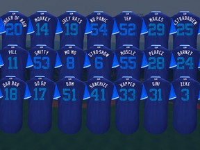Some of the Toronto Blue Jays nickname jerseys to be work for the inaugural Players Weekend Aug. 25-27 and available for purchase.