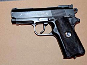 Kingston Police released a photo on Wednesday August 9 2017 of a BB gun pistol and a CO2 cartridge used in an alleged assault in Kingston. Submitted Photo /The Whig-Standard/Postmedia Network
