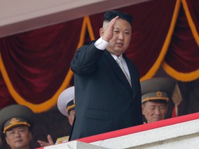 In this April 15, 2017, file photo, North Korean leader Kim Jong Un waves during a military parade in Pyongyang, North Korea to celebrate the 105th birth anniversary of Kim Il Sung.(AP Photo/Wong Maye-E)