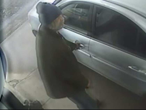 Security camera captures image of suspect in gas theft, and possible subsequent hit-and-run crash. LOANER
