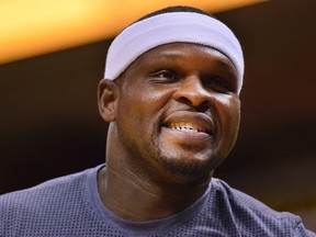 In this April 27, 2017, file photo Memphis Grizzlies forward Zach Randolph warms up before a game against the San Antonio Spurs in Memphis, Tenn. (AP Photo/Brandon Dill,File)