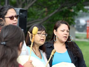 N'Swakamok Women's Hand Drummers sing during a Prisoners' Justice Day ceremony at the Sudbury Jail on Thursday. Ben Leeson/The Sudbury Star/Postmedia Network