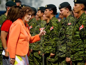 Lois Mitchell (Lieutenant-Governor of Alberta) inspects the troops at the graduation ceremony for the Canadian Armed Forces’ Bold Eagle program held at the 3rd Canadian Division Support Base Edmonton Detachment Wainwright near Wainwright, Alberta on Thursday August 10, 2017. Larry Wong/Postmedia