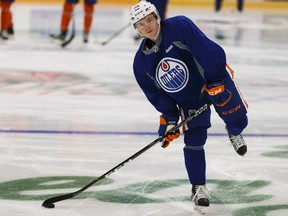 Edmonton Oilers prospect Kailer Yamamoto, who was drafted in the first round of the 2017 NHL Draft by the team, takes part in drills at development camp in Jasper, Alta., on July 5, 2017. The Oilers announced Thursday they had signed Yamamoto to an entry-level contract.
