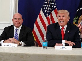 National Security Adviser H.R. McMaster listens as President Donald Trump speaks during a security briefing, Thursday, Aug. 10, 2017, at Trump National Golf Club in Bedminster, N.J. (AP Photo/Evan Vucci)