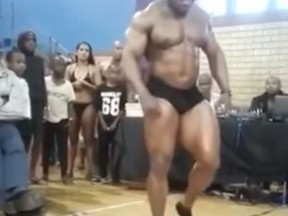 South African bodybuilder Sifiso Lungelo Thabethe is seen entering a gymnasium during a local bodybuilding event. Thabethe died after a botched back flip attempt. (Twitter/Renzo_Gracie_BJJ)