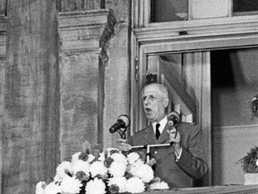 French president Charles De Gaulle calls for a free Quebec on the balcony of Montreal?s city hall during Canada?s Centennial Year. His infamous remark was one part of Londoners Bruce Stock?s memorable summer of 1967. (Postmedia file photo)