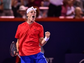 Denis Shapovalov reacts after scoring a point against Adrian Mannarino during Day 8 of the Rogers Cup presented by National Bank at Uniprix Stadium on Aug. 11, 2017. (Minas Panagiotakis/Getty Images)
