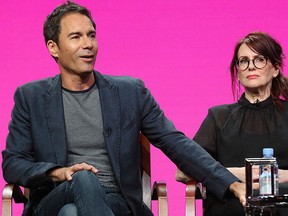 Eric McCormack, left, and Megan Mullally participate in the "Will & Grace" panel during the NBC Television Critics Association Summer Press Tour at the Beverly Hilton on Thursday, Aug. 3, 2017, in Beverly Hills, Calif. (Photo by Willy Sanjuan/Invision/AP)