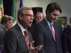 Saskatchewan Premier Brad Wall, who announced his retirement last week, with Prime Minister Justin Trudeau in November 2015.