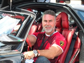 Olivier Benloulou, owner of OB Prestige Auto from Gatineau, sits in his Pagani Huayra at Race the Runway event held at Russ Beach Montague air port on Saturday.