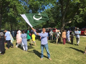 Members of Winnipeg's Pakistani community take part in celebrations to mark the 70th anniversary of the independence of Pakistan, which were put on by the Pakistani Students' Association and the Grocery Bazar on Sunday, Aug. 14, 2017 at St. Vital Park in Winnipeg. The chief guest of the event was the Deputy High Commissioner of Pakistan Muhammad Saleem who came in from Ottawa for the event. JASON FRIESEN/Winnipeg Sun/Postmedia Network