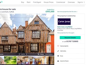 The Suffolk, England house that doubled as Harry Potter’s first home in the boy wizard films is up for sale. (Rightmove.co.uk screengrab)
