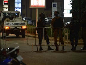 Burkina Faso gendarmes and army forces patrol the steets on August 13, 2017 as soldiers launch an operation against suspected jihadists in Burkina Faso after gunmen attacked a cafe in the capital Ouagadougou. (AHMED OUOBA/AFP/Getty Images)