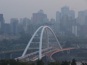 Smoke from the B.C. wildfires envelops much of downtown Edmonton on Monday, August 14, 2017. DAVID BLOOM/Postmedia