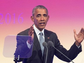 This file photo taken on May 25, 2017 shows former U.S. President Barack Obama speaking after receiving the German media prize ceremony in Baden-Baden, southern Germany. (THOMAS KIENZLE/AFP/Getty Images)