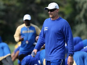 Head coach Mike O'Shea during Winnipeg Blue Bombers practice on the University of Manitoba campus in Winnipeg on Mon., Aug. 14, 2017. Kevin King/Winnipeg Sun/Postmedia Network