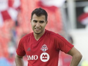 Toronto FC's Steven Beitashour is pictured on BMO Field at a practice on Aug. 9. (STAN BEHAL, Toronto Sun)