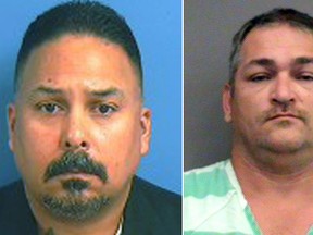 David Elliot Moran, 49, left, and Charles Thomas Newcomb, 45, were found guilty of conspiracy to commit first-degree murder. (AP Photo/Alachua County Jail photos)