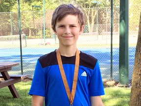 Ryan Davies, 12, of Sarnia is the boys' under-14 champion on the 2017 Little Caesars Ontario Tennis Association (OTA) West Region Junior Tennis Tour. (Contributed Photo)