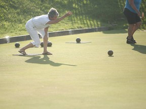 Last Thursday, Seaforth Lawn Bowling hosted one of their ten tournaments of the year. Dora Mote from Seaforth displays her skills as she bowls a curve towards the jack. (Shaun Gregory/Huron Expositor)