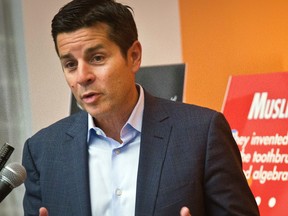 In this June 25, 2015, file photo, Muslim comedian Dean Obeidallah speaks at a news conference in New York. Obeidallah, a Muslim-American radio host, is accusing Andrew Anglin, the publisher of a notorious neo-Nazi website, of defaming him by falsely labeling him the “mastermind” of a deadly concert bombing in England, according to a federal lawsuit filed Wednesday, Aug. 16, 2017. (AP Photo/Bebeto Matthews, File)