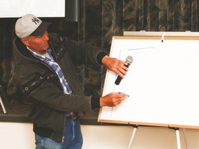 Dylan Biggs, an experienced cattle farmer, taught ranchers different herding techniques at the Champion Community Hall Aug. 9. Jasmine O’Halloran Vulcan Advocate