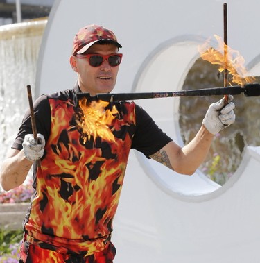 The Fire Guy, Paul Schuster, shows off his stuff at the media preview for the 139th annual Canadian National Exhibition on Wednesday August 16, 2017. (Michael Peake/Toronto Sun)