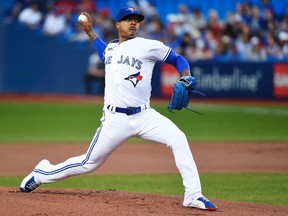 Toronto Blue Jays starting pitcher Marcus Stroman throws against the Tampa Bay Rays during MLB action in Toronto on Aug. 16, 2017. (THE CANADIAN PRESS/Nathan Denette)