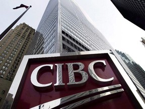 A CIBC sign in Toronto's financial district in downtown Toronto is shown on Thursday, Feb. 26, 2009. The Canadian Imperial Bank of Commerce is taking over President's Choice Financial bank accounts with a new online brand as it responds to the continuing trend towards digital banking.THE CANADIAN PRESS/Nathan Denette