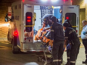 A man was rushed to hospital in critical condition after he was stabbed on Kennedy Road at  Bertrand Ave., south of Lawrence Ave. (VICTOR BIRO/SPECIAL TO THE SUN)