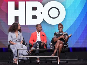 This July 30, 2017, file photo shows Melina Matsoukas, from left, Prentice Penny and Issa Rae participating in the "Insecure" panel during the HBO Television Critics Association summer press tour in Beverly Hills, Calif. The hackers who broke into HBO’s computer network have released more unaired episodes, including several of the highly anticipated return of “Curb Your Enthusiasm,” which debuts in October.
The latest dump includes Sunday night’s episode of “Insecure,” another popular show, and what appear to be episodes of other lower-profile shows, including “Ballers,” some from the unaired shows “Barry” and “The Deuce,” a comedy special and other programming. (Photo by Richard Shotwell/Invision/AP, File)