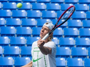 Denis Shapovalov returns the ball during a training session in Montreal as he prepares for the upcoming U.S. Open on Aug. 17, 2017. (THE CANADIAN PRESS/Paul Chiasson)