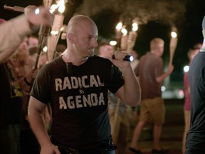 This Friday, Aug. 11, 2017, image made from a video provided by Vice News Tonight shows a white nationalist rally in Charlottesville, Va. (Vice News Tonight via AP)