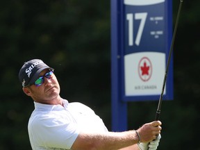 Mark Blakefield tees off from the 17th hole yesterday. Only Jhared Hack had a better opening round than Blakefield yesterday. Jean Levac/Postmedia Network