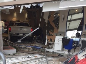 A truck crashed into Hillcrest Mall on Friday, Aug. 18, 2017. The driver reportedly had a medical issue, according to police. (Louise Lu/SUPPLIED)