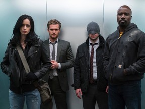 Krysten Ritter, Finn Jones, Charlie Cox and Mike Colter star in Marvel's The Defenders. (Netflix Photo)