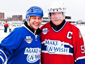 Columnist Bill Welychka, left, with Hockey Hall of Fame defenceman Denis Potvin at a charity hockey game in Ottawa in 2012. (Submitted photo)